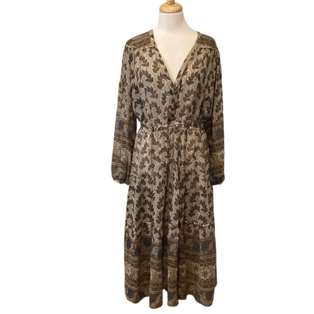 Burning Torch 100% Silk Midi Sheer Dress Medium